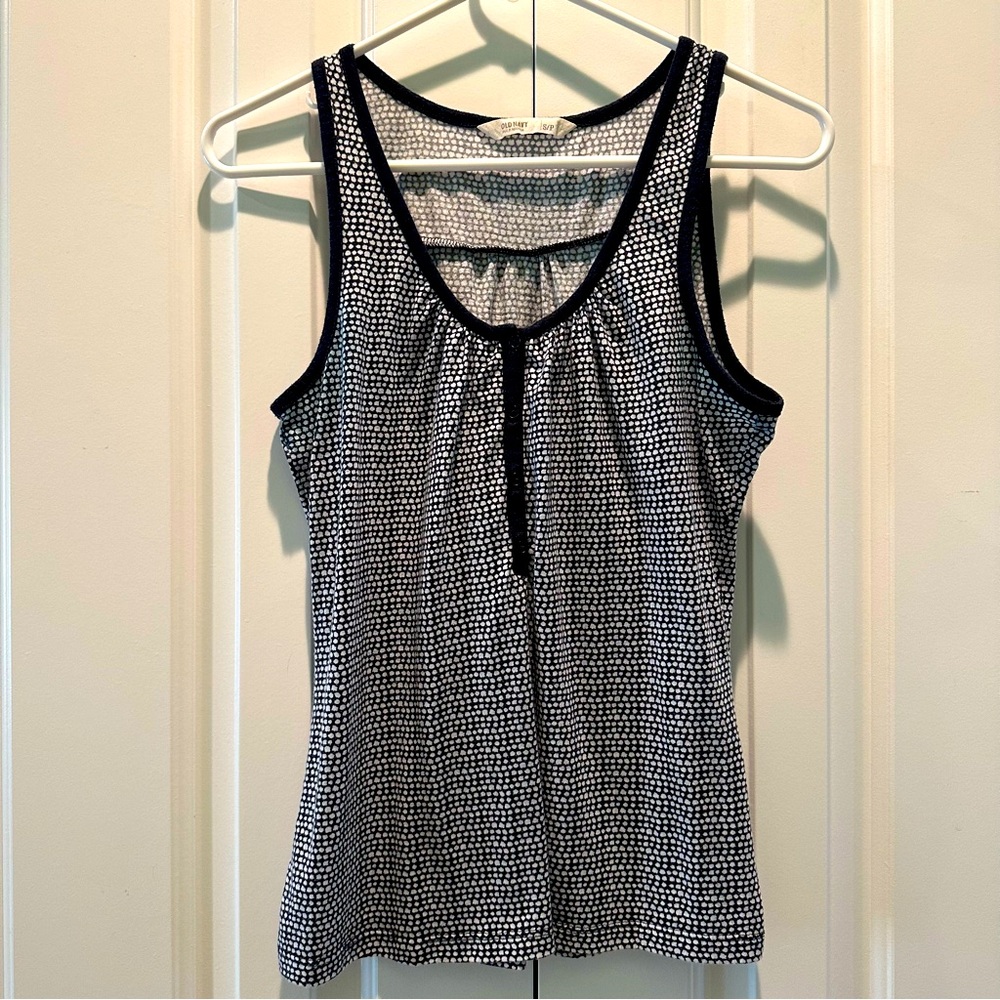 Old Navy Ruched Henley Navy & White Polka Dot Tank Top S